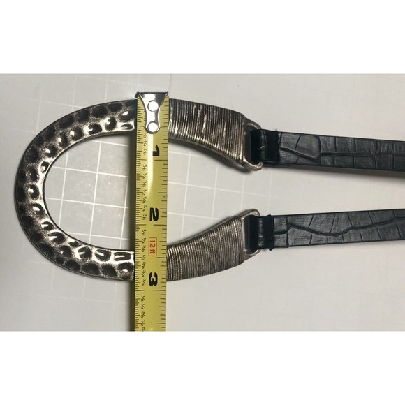 Chicos Black Leather Hip Belt Adjustable Pewter Boho Horseshoe Buckle M/L 31-44” - Picture 16 of 16